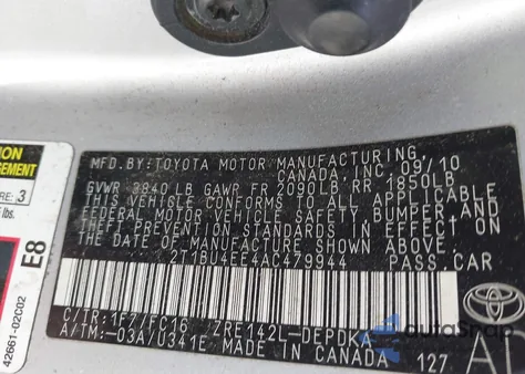 2010 Toyota Corolla Le z USA, uszkodzony, nr VIN 2T1BU4EE4AC479944